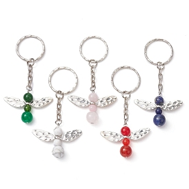 Angel Alloy with Gemstomes Pendants Keychain, with Iron Split Key Rings