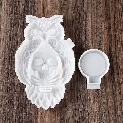Halloween Owl Skull Candle Holder DIY Silicone Molds, Wall Floating Shelf Candlestick Molds, Resin Plaster Cement Casting Molds