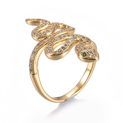 Micro cuivres ouvrent zircone cubique anneaux de manchette, anneaux ouverts, anneaux large bande, plaqué longue durée, serpent