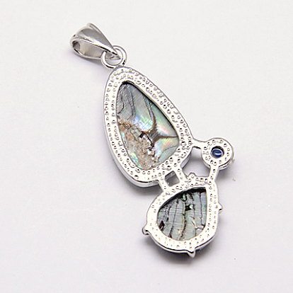 Abalone Shell/Paua Shell Pendants, with Lapis Lazuli Beads and Brass Pendant Settings, Drop, Platinum Metal Color, Colorful, 43.5x21x4.5mm, Hole: 7x4mm