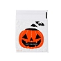 Sac de cuisson en plastique thème halloween, avec auto-adhésif, pour le chocolat, candy, biscuits, carré avec citrouille/fantôme