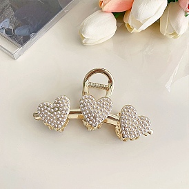 Heart Alloy Large Claw Hair Clips, with Plastic Imitation Pearl, for Women Girls Thick Hair
