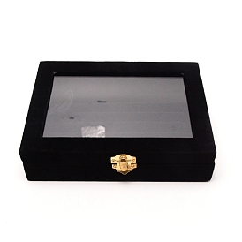Cuboid Jewelry Displays, Covered with Velvet, with Glass Window and Hangers, Rectangle