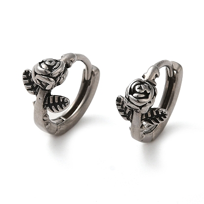 304 Stainless Steel Hoop Earrings, Flower