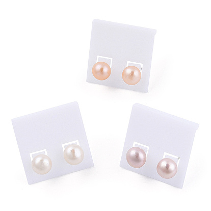 Natural Pearl Stud Earrings, Round Ball Post Earrings with 925 Sterling Silver Pins for Women