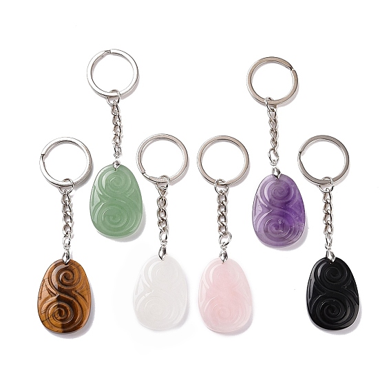 Larme de pierres précieuses naturelles avec porte-clés pendentif en spirale, avec porte-clés fendus en laiton
