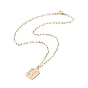 Rectangle en laiton avec collier pendentif lettre initiale avec chaînes de trombone pour hommes femmes, or