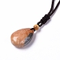 Dyed Natural Fossil Coral Teardrop Pendant Necklace with Nylon Cord for Women