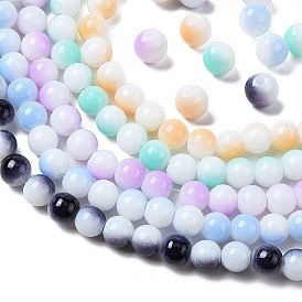 Brins de perles de verre peintes au four opaques bicolores, ronde