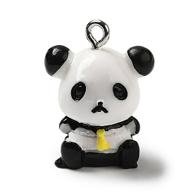 Opaque Resin Animal Pendants, Panda Charms with Platinum Plated Iron Loops