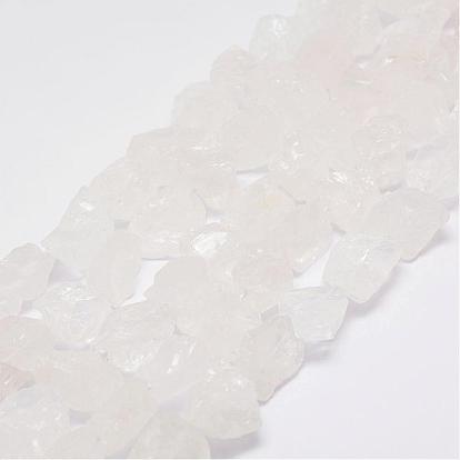 Raw Rough Natural Quartz Crystal Beads Strands, Rock Crystal, Nuggets