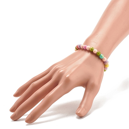 Bracelets extensibles pour enfants en perles de jade naturel, teint, ronde