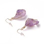 Natural Gemstone Dangle Earrings, with Brass Findings and Plastic Ear Nuts, Nuggets