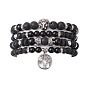 Ensemble de bracelets extensibles en perles d'onyx noir naturel et de pierre de lave, Lion, couronne et arbre de vie, breloques en alliage, bracelets empilables