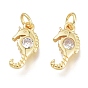 Brass Micro Pave Clear Cubic Zirconia Charms, with Jump Ring, Sea Horse