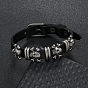 Alloy Skull Rivets Bracelet, Cowhide Cord Bracelet for Men Women