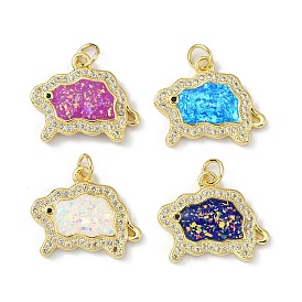 Brass Micro Pave Cubic Zirconia Pendants, with Synthetic Opal and Jump Ring, Real 18K Gold Plated, Sheep
