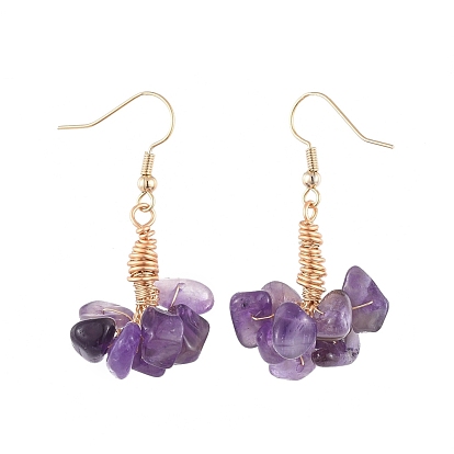 Gemstone Beads Dangle Cluster Earrings, with Brass Earring Findings