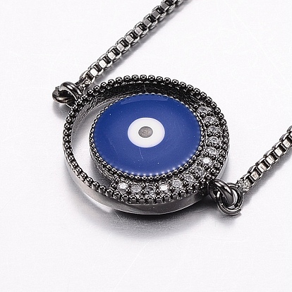 Bracelets réglables en laiton à micro-pavé de zircone cubique, bracelets bolo, avec l'émail, et chaînes en laiton, oeil, bleu