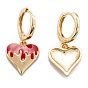 Brass Enamel Huggie Hoop Earrings, Long-Lasting Plated, Heart, Golden