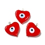 Handmade Lampwork Pendants, with Real 18K Gold Plated Plated Brass Finding, Cadmium Free & Lead Free, Heart with Evil Eye