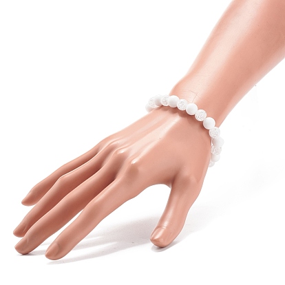 Natural Gemstone & Synthetic Crackle Quartz Round Beaded Stretch Bracelet for Women