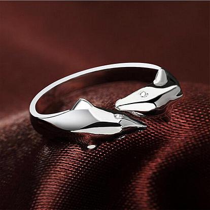 Simple Fashion Style Brass Dolphin Lover Cuff Rings, Open Rings, Size 6, 16mm