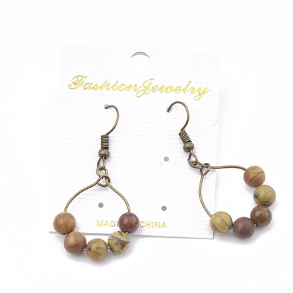 Natural Gemstone Dangle Earrings, with Iron Findings, Round