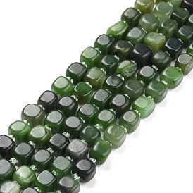 Brins de perles de jaspe verts naturels, avec des perles de rocaille, carrée