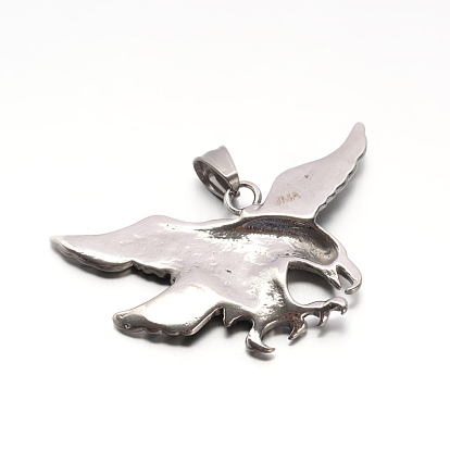 Aigle / faucon charme rétro 304 acier inoxydable gros pendentifs, 32.5x59.5x5mm, Trou: 5.5x8.5mm