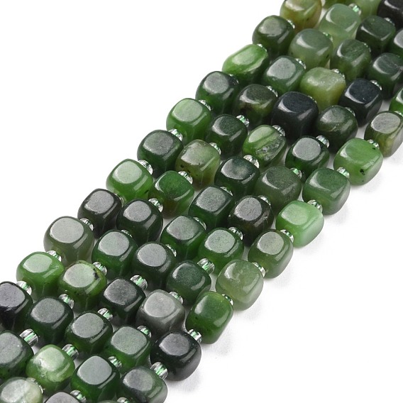 Natural Green Jasper Beads Strands, with Seed Beads, Square