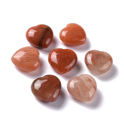 Natural Red Aventurine Heart Love Stone, Pocket Palm Stone for Reiki Balancing