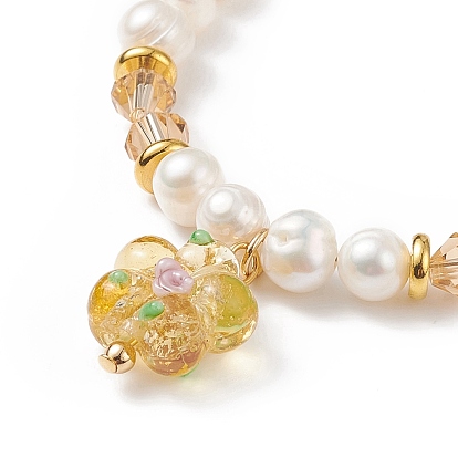 Браслет с подвеской в виде цветка лэмпворк, Изящный женский браслет с натуральным жемчугом и стеклянными бусинами