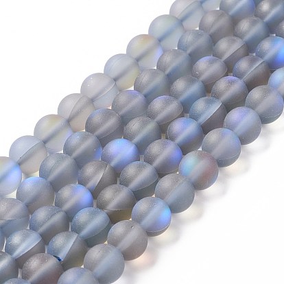 Synthetic Moonstone Beads Strands, Frosted, Round