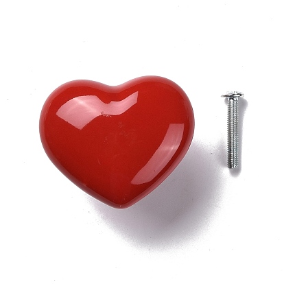 Heart-shaped Porcelain Cabinet Door Knobs, Kitchen Drawer Pulls Cabinet Handles, with Iron Screws