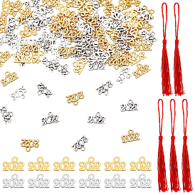 CHGCRAFT 5 Strands Polyester Tassel Decorations and 100Pcs 2 Colors Tibetan Style Alloy Charms, Pendant Decorations, Graduation Theme