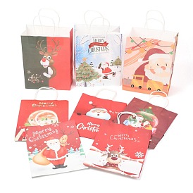 Bolsas de papel kraft con tema navideño, con asas, para bolsas de regalo y bolsas de compras