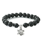 Natural & Synthetic Mixed Gemstone Beaded Stretch Bracelets with Alloy Charms