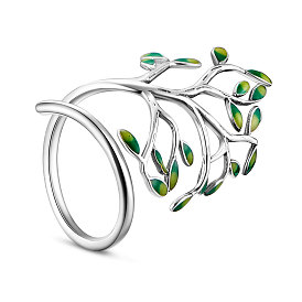 SHEGRACE Stylish 925 Sterling Silver Ring, Cuff Rings, Open Rings, with Enamel Tree, 18mm