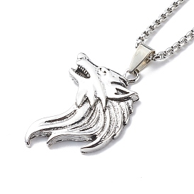Alloy Lion Pendant Necklace with 201 Stainless Steel Box Chains for Men Women