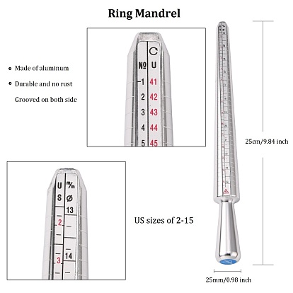 Joyería conjuntos de herramientas de medición, con el anillo de aluminio talla el mandril del anillo y el modelo americano de la calibración del anillo de la calibración de la aleación modelo profesional