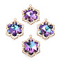 Glass Rhinestone Pendants, with Light Gold Plated Brass Findings, Snowflake, for Christmas