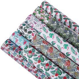 PU Leather Fabric, Garment Accessories, for DIY Crafts, Flamingo and Monstera Leaf Pattern