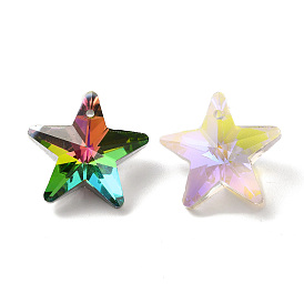 Electroplate Transparent Glass Pendants, Back Plated, Faceted, Star Charms