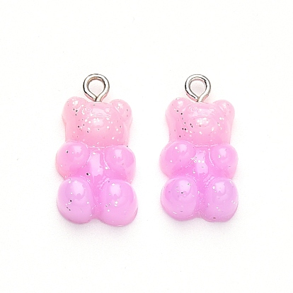 Gradient Color Opaque Resin Pendants, with Glitter Powder and Platinum Tone Iron Peg Bails, Bear