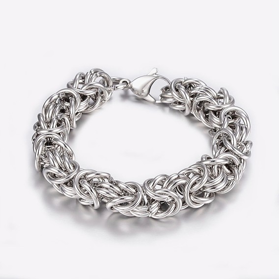 304 Stainless Steel Byzantine Chain Bracelets, with Lobster Claw Clasps