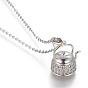 Brass Micro Pave Cubic Zirconia Pendant Necklaces, with 304 Stainless Steel Cable Chains, Teapot