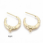 Brass Stud Earring Findings, Half Hoop Earrings, with Loop & Cubic Zirconia, Nickel Free