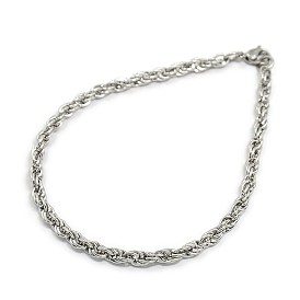 Fashionable 304 Stainless Steel Rope Chain Bracelet Making, with Lobster Claw Clasps, 8-1/4 inch (210mm), 4mm