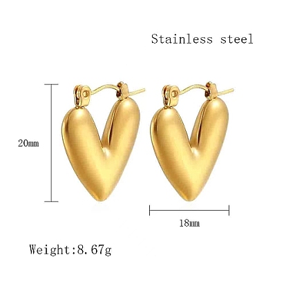 304 Stainless Steel Hoop Earring for Women, Heart